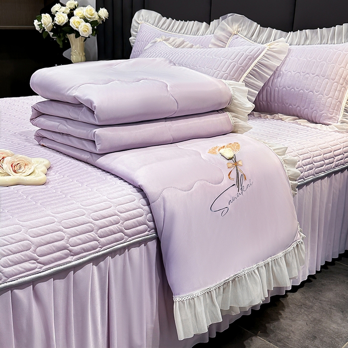 91家纺网 家纺一手货源 找家纺 妮恒美家纺 2026新款凉感丝夏被床盖款四件套 玫瑰之恋-爱情紫