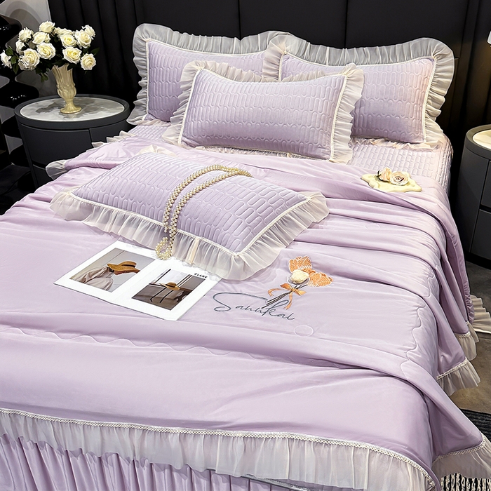 91家纺网 家纺一手货源 找家纺 妮恒美家纺 2026新款凉感丝夏被床盖款四件套 玫瑰之恋-爱情紫
