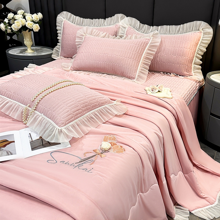 91家纺网 家纺一手货源 找家纺 妮恒美家纺 2026新款凉感丝夏被床盖款四件套 玫瑰之恋-初恋玉