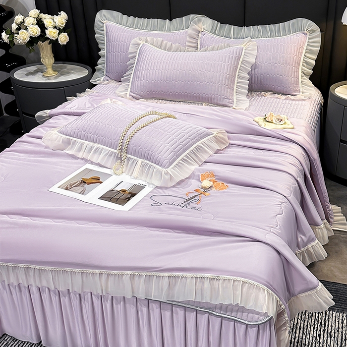 91家纺网 家纺一手货源 找家纺 妮恒美家纺 2026新款凉感丝夏被床盖款四件套 玫瑰之恋-爱情紫