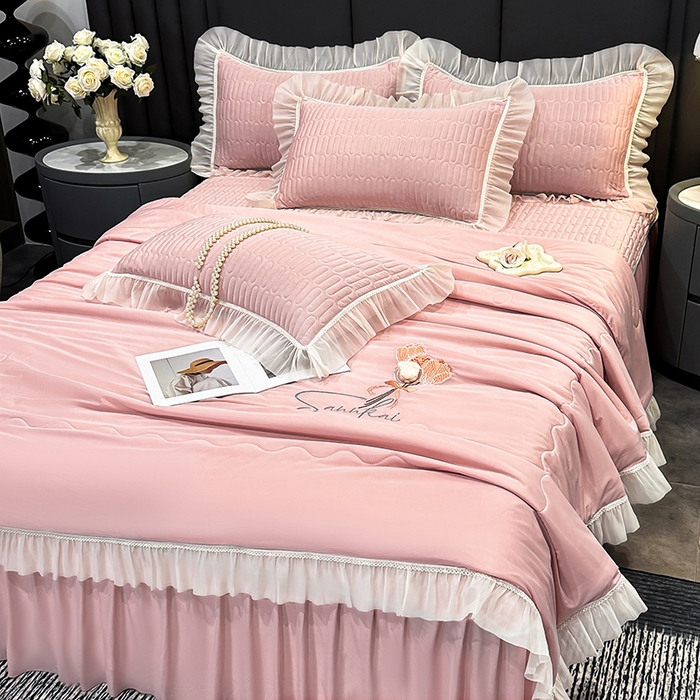 91家纺网 家纺一手货源 找家纺 妮恒美家纺 2026新款凉感丝夏被床盖款四件套 玫瑰之恋-初恋玉