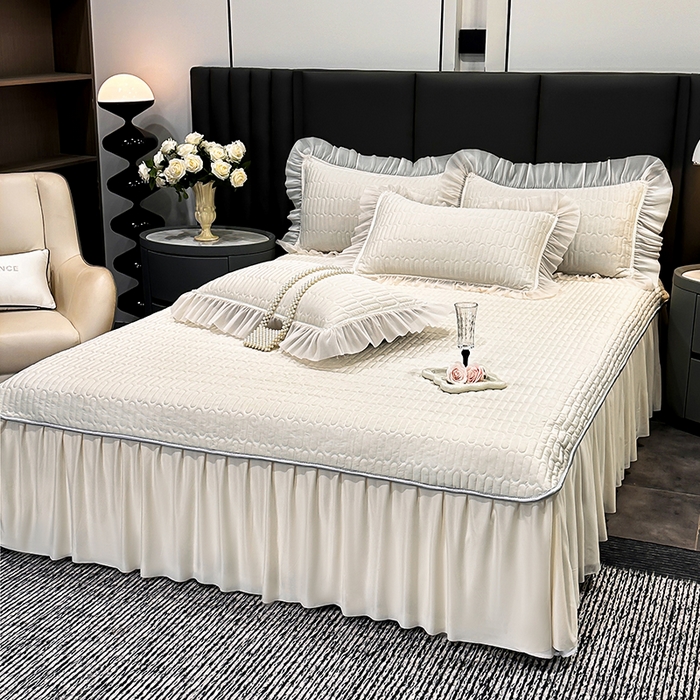 91家纺网 家纺一手货源 找家纺 妮恒美家纺 2026新款凉感丝夏被床盖款四件套 玫瑰之恋-白奶咖