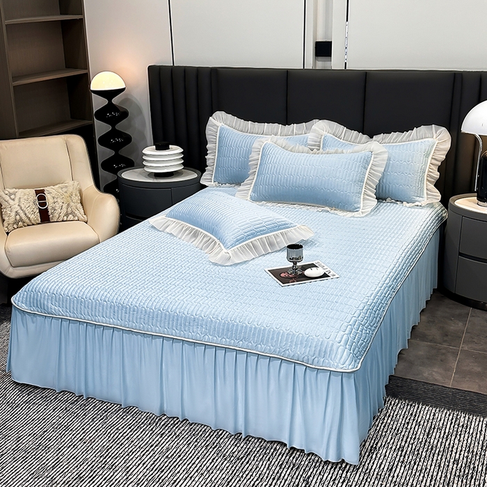 91家纺网 家纺一手货源 找家纺 妮恒美家纺 2026新款凉感丝夏被床盖款四件套 玫瑰之恋-海蓝灰