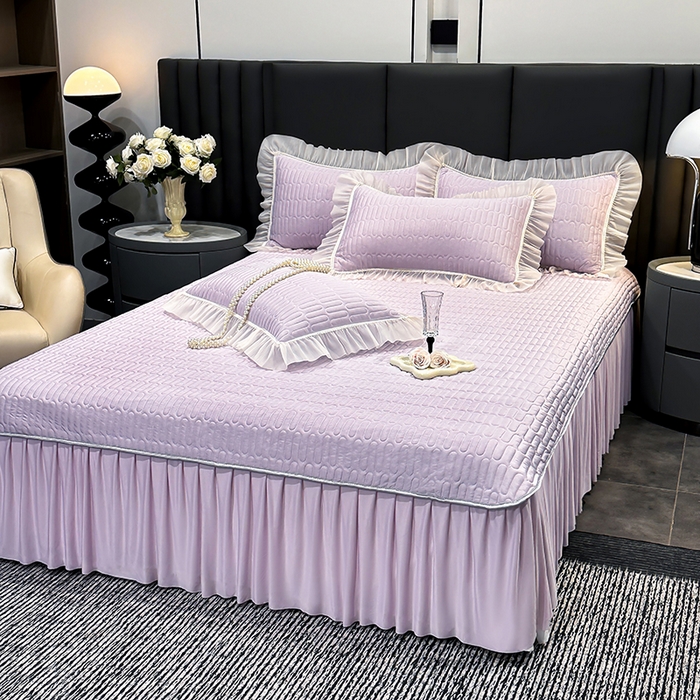 91家纺网 家纺一手货源 找家纺 妮恒美家纺 2026新款凉感丝夏被床盖款四件套 玫瑰之恋-爱情紫