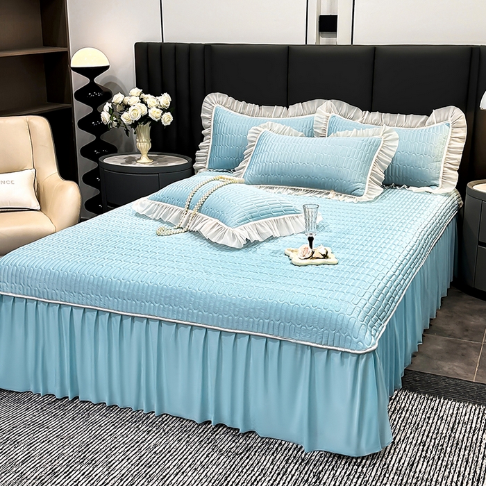 91家纺网 家纺一手货源 找家纺 妮恒美家纺 2026新款凉感丝夏被床盖款四件套 玫瑰之恋-梦幻绿