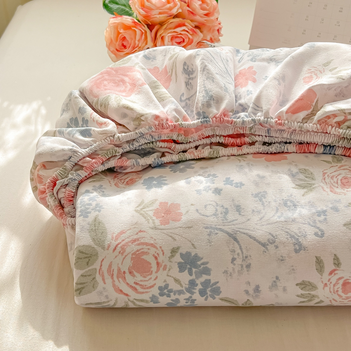 韩巢家纺 2026新款老粗布床笠春夏季凉席席子热销款防滑床笠单件 蔷薇甜梦【老粗布】