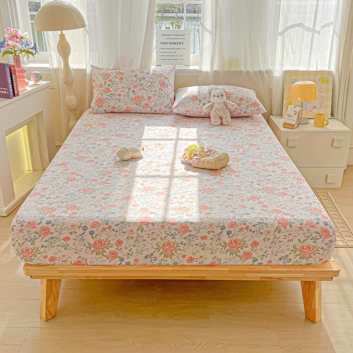 91家纺网 家纺一手货源 找家纺 韩巢家纺 2026新款老粗布床笠春夏季凉席席子热销款防滑床笠单件 蔷薇甜梦【老粗布】