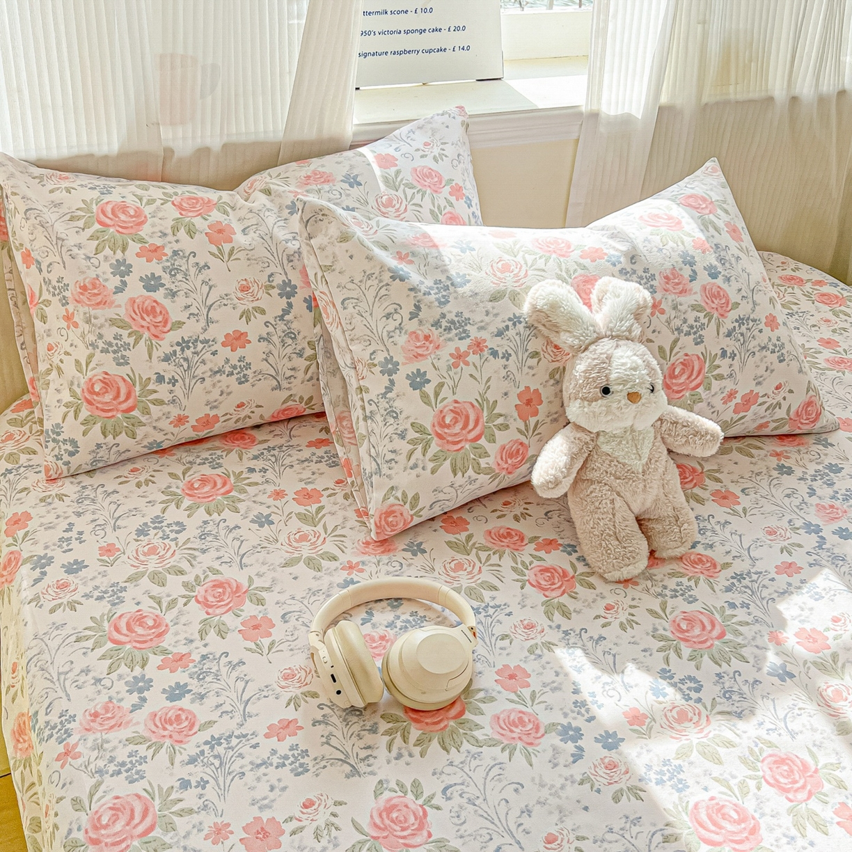 91家纺网 家纺一手货源 找家纺 韩巢家纺 2026新款老粗布床笠春夏季凉席席子热销款防滑床笠单件 蔷薇甜梦【老粗布】