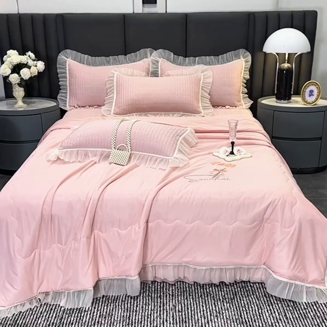 91家纺网 家纺一手货源 找家纺 妮恒美家纺 2026新款凉感丝夏被床盖款四件套 玫瑰之恋-初恋玉