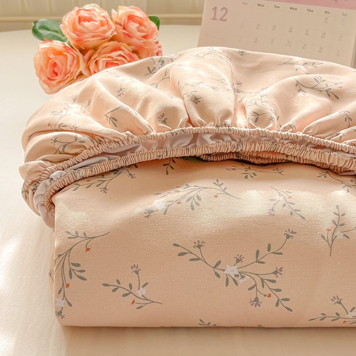 韩巢家纺 2026新款老粗布床笠春夏季凉席席子热销款防滑床笠单件 森田野园【老粗布】