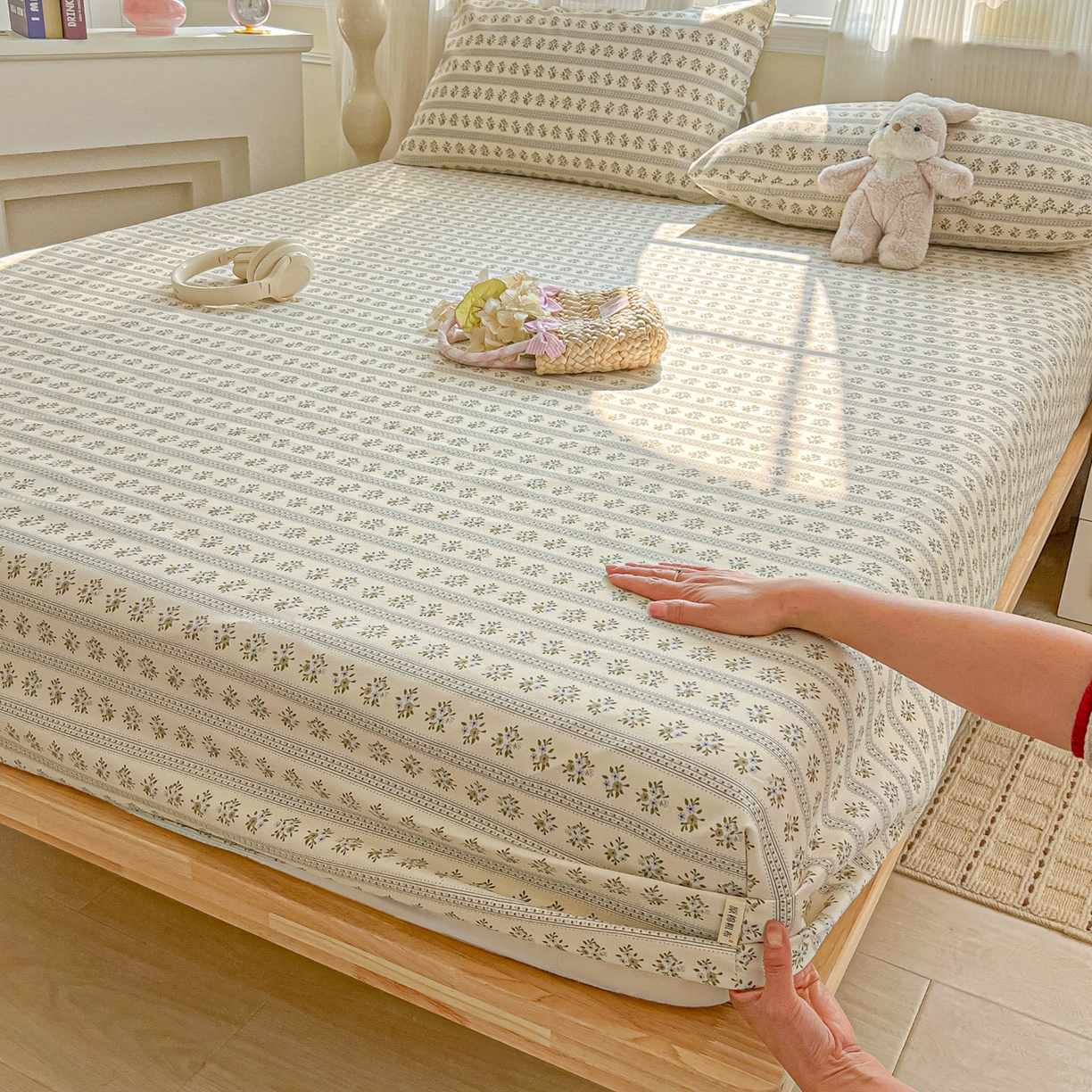 91家纺网 家纺一手货源 找家纺 韩巢家纺 2026新款老粗布床笠春夏季凉席席子热销款防滑床笠单件 素雅【老粗布】