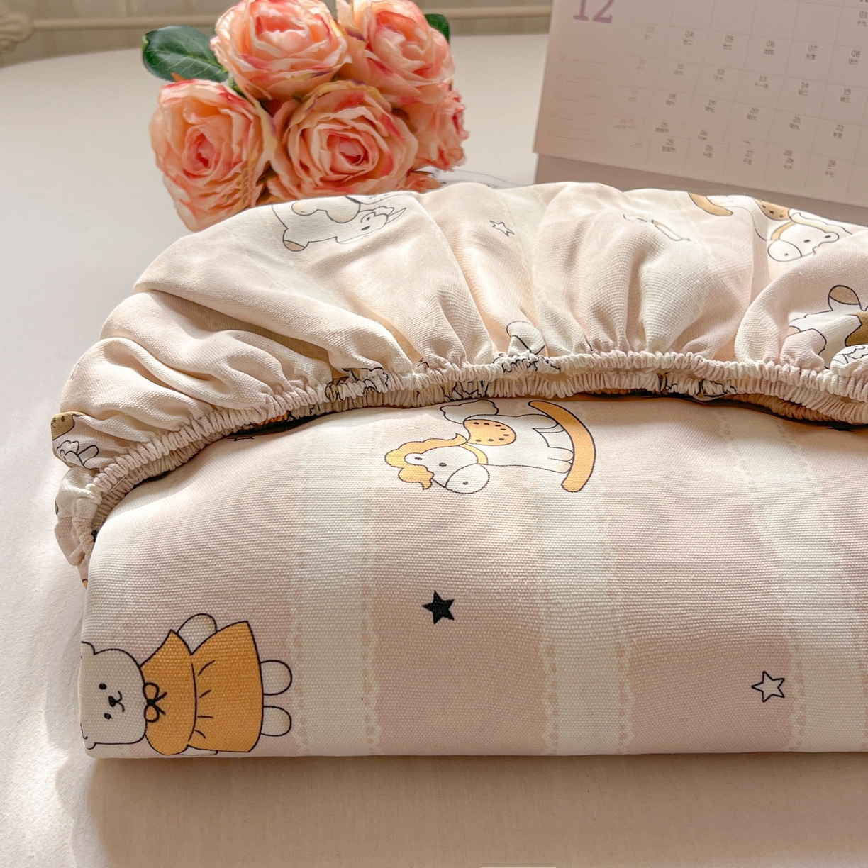 韩巢家纺 2026新款老粗布床笠春夏季凉席席子热销款防滑床笠单件 童趣小熊【老粗布】