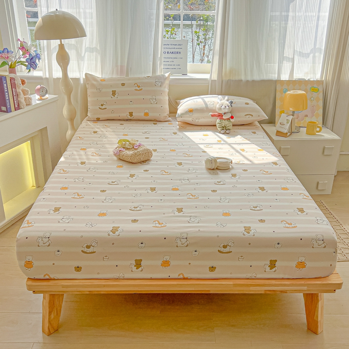 91家纺网 家纺一手货源 找家纺 韩巢家纺 2026新款老粗布床笠春夏季凉席席子热销款防滑床笠单件 童趣小熊【老粗布】