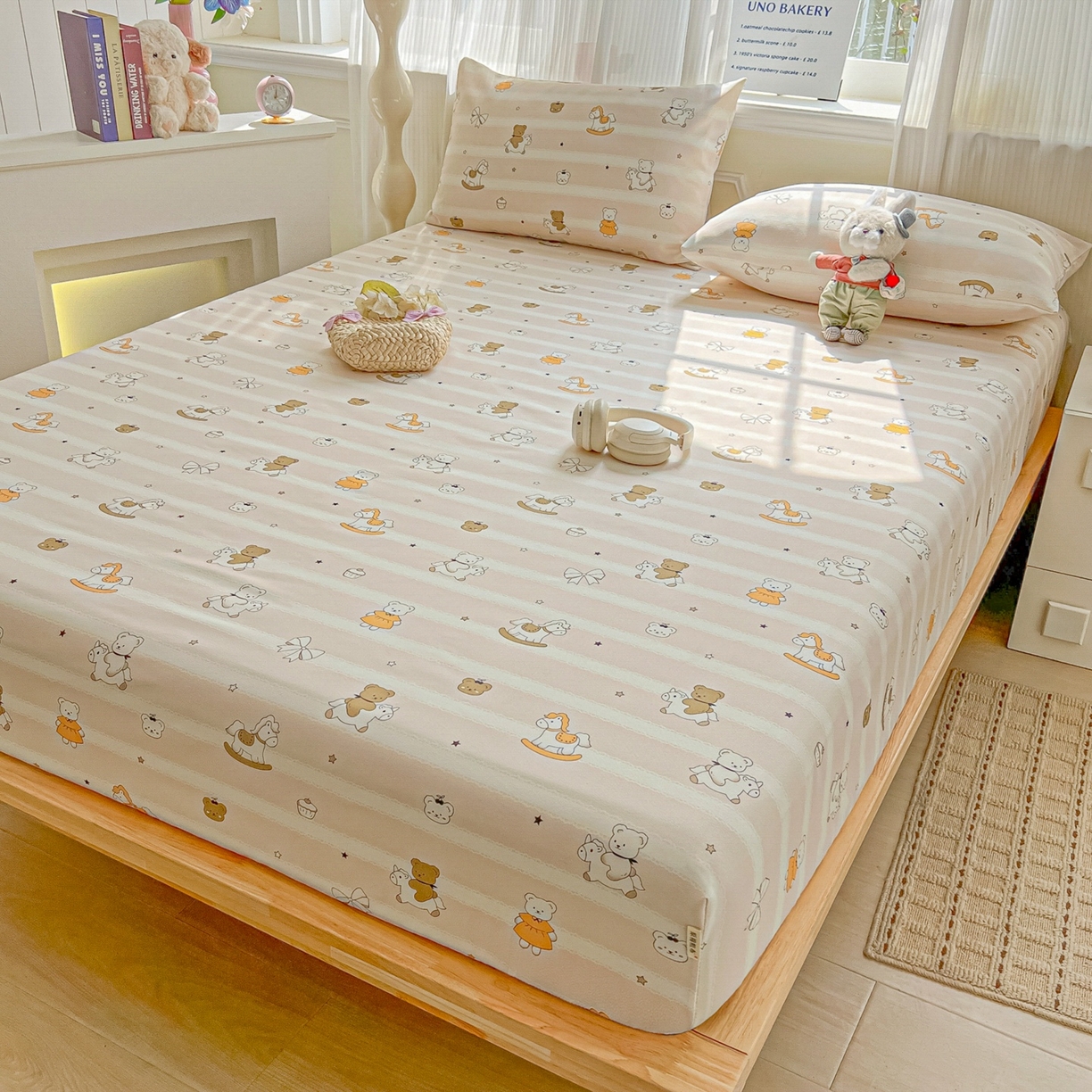 91家纺网 家纺一手货源 找家纺 韩巢家纺 2026新款老粗布床笠春夏季凉席席子热销款防滑床笠单件 童趣小熊【老粗布】