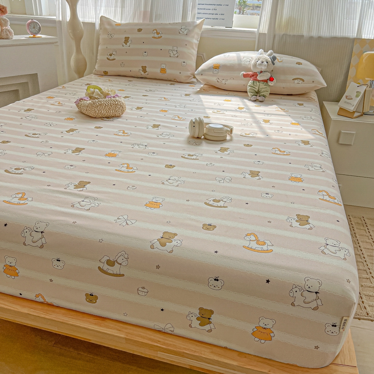 91家纺网 家纺一手货源 找家纺 韩巢家纺 2026新款老粗布床笠春夏季凉席席子热销款防滑床笠单件 童趣小熊【老粗布】