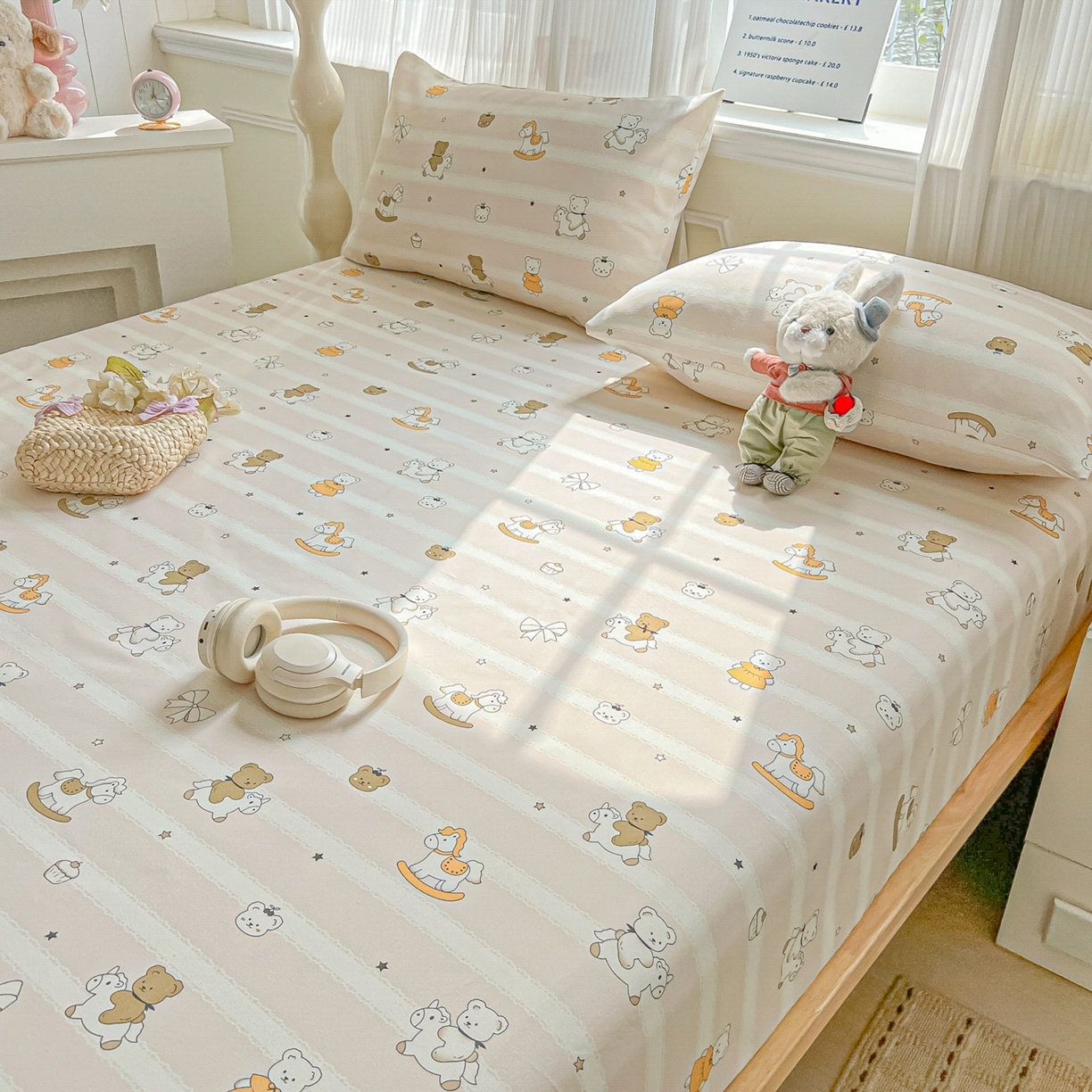 91家纺网 家纺一手货源 找家纺 韩巢家纺 2026新款老粗布床笠春夏季凉席席子热销款防滑床笠单件 童趣小熊【老粗布】