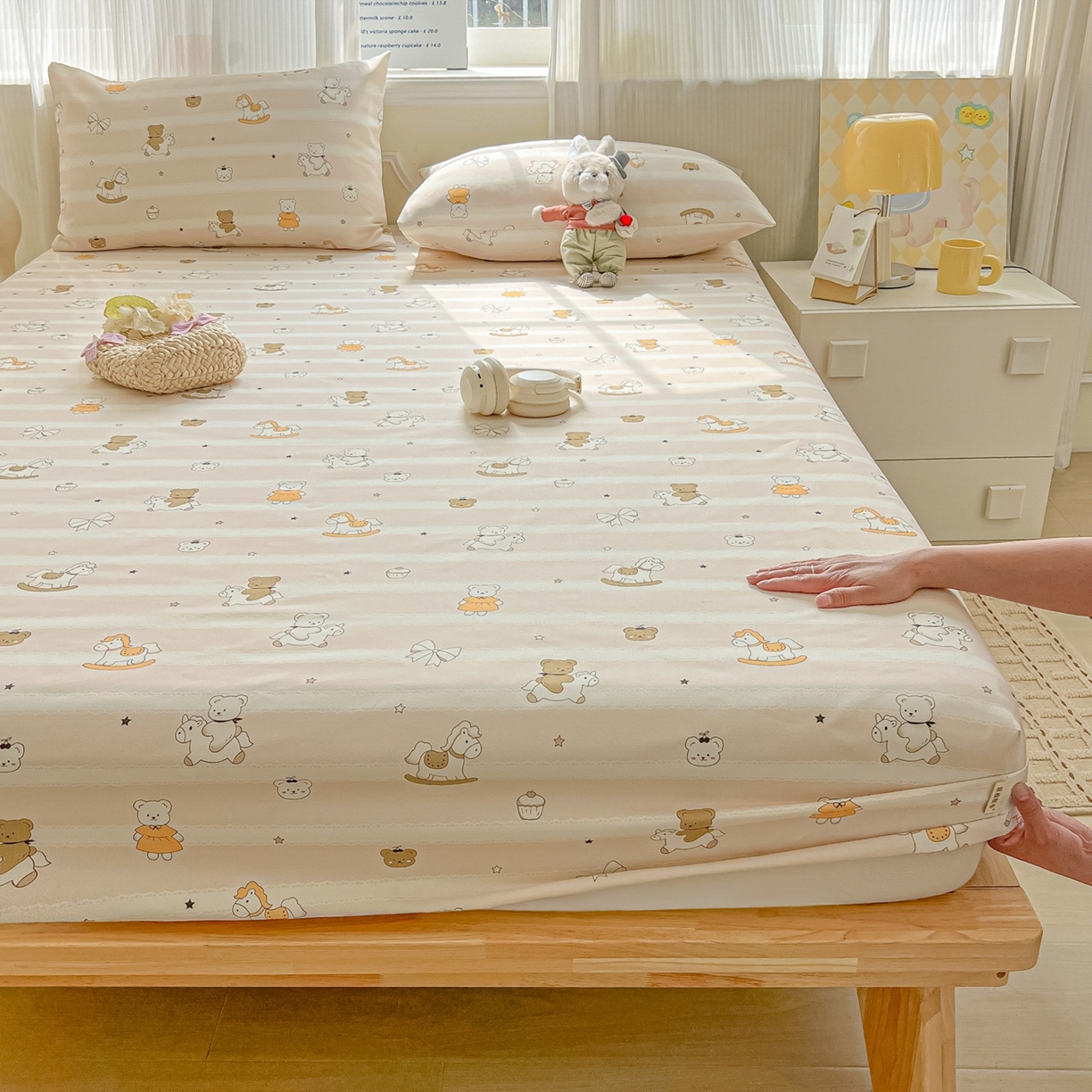 91家纺网 家纺一手货源 找家纺 韩巢家纺 2026新款老粗布床笠春夏季凉席席子热销款防滑床笠单件 童趣小熊【老粗布】