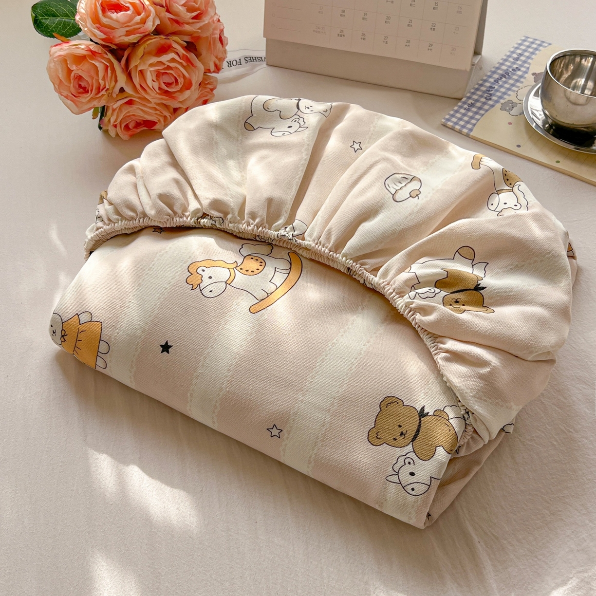 91家纺网 家纺一手货源 找家纺 韩巢家纺 2026新款老粗布床笠春夏季凉席席子热销款防滑床笠单件 童趣小熊【老粗布】