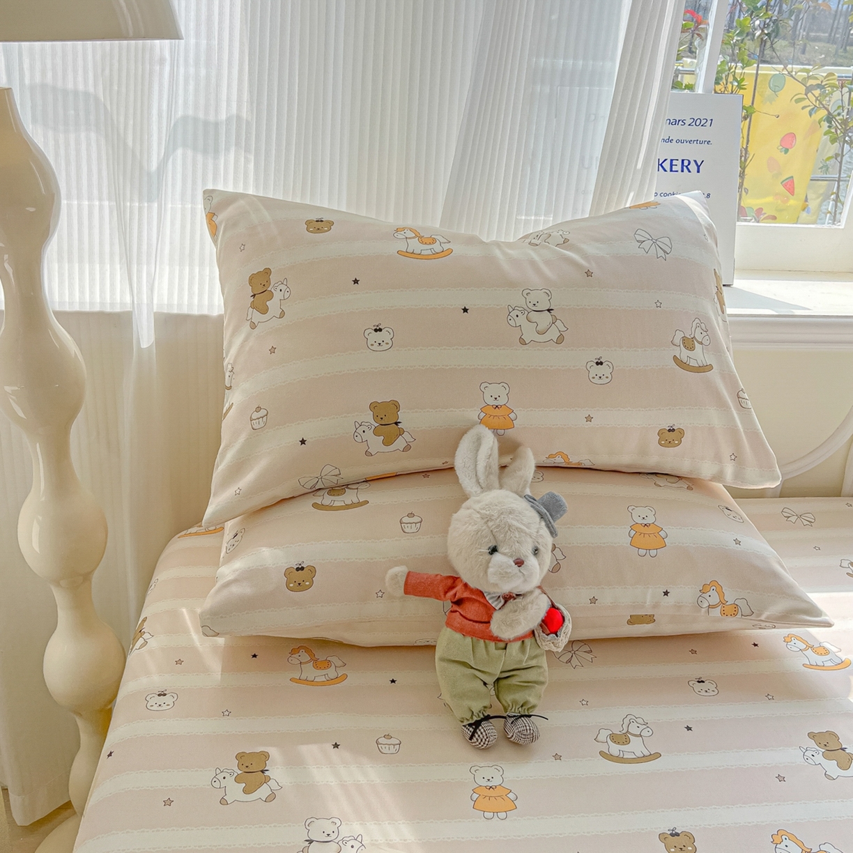 91家纺网 家纺一手货源 找家纺 韩巢家纺 2026新款老粗布床笠春夏季凉席席子热销款防滑床笠单件 童趣小熊【老粗布】