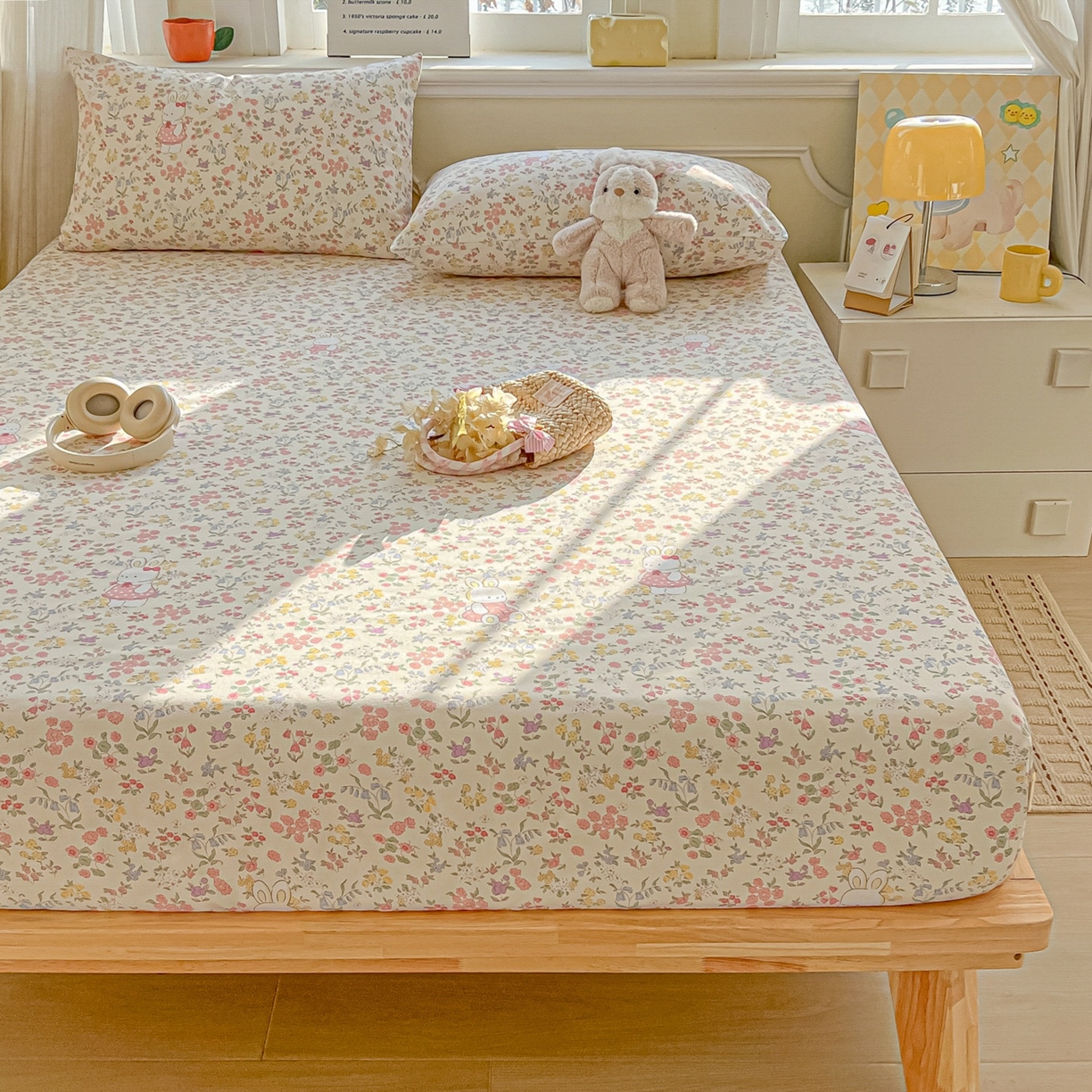 91家纺网 家纺一手货源 找家纺 韩巢家纺 2026新款老粗布床笠春夏季凉席席子热销款防滑床笠单件 兔子的花园【老粗布】