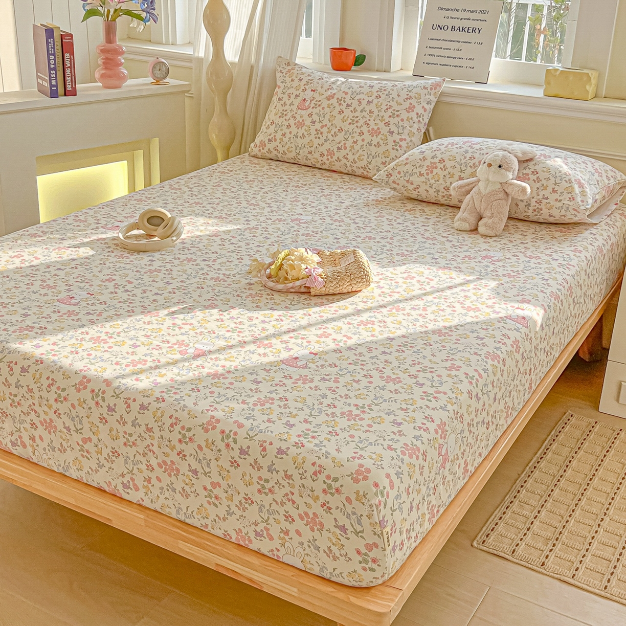 91家纺网 家纺一手货源 找家纺 韩巢家纺 2026新款老粗布床笠春夏季凉席席子热销款防滑床笠单件 兔子的花园【老粗布】