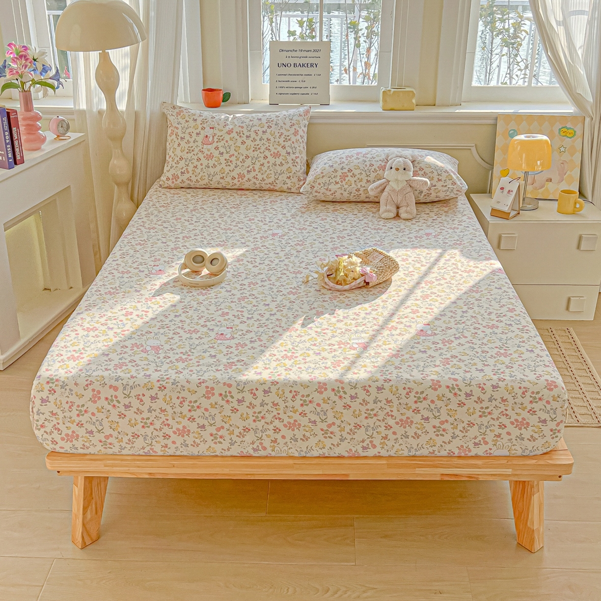 91家纺网 家纺一手货源 找家纺 韩巢家纺 2026新款老粗布床笠春夏季凉席席子热销款防滑床笠单件 兔子的花园【老粗布】