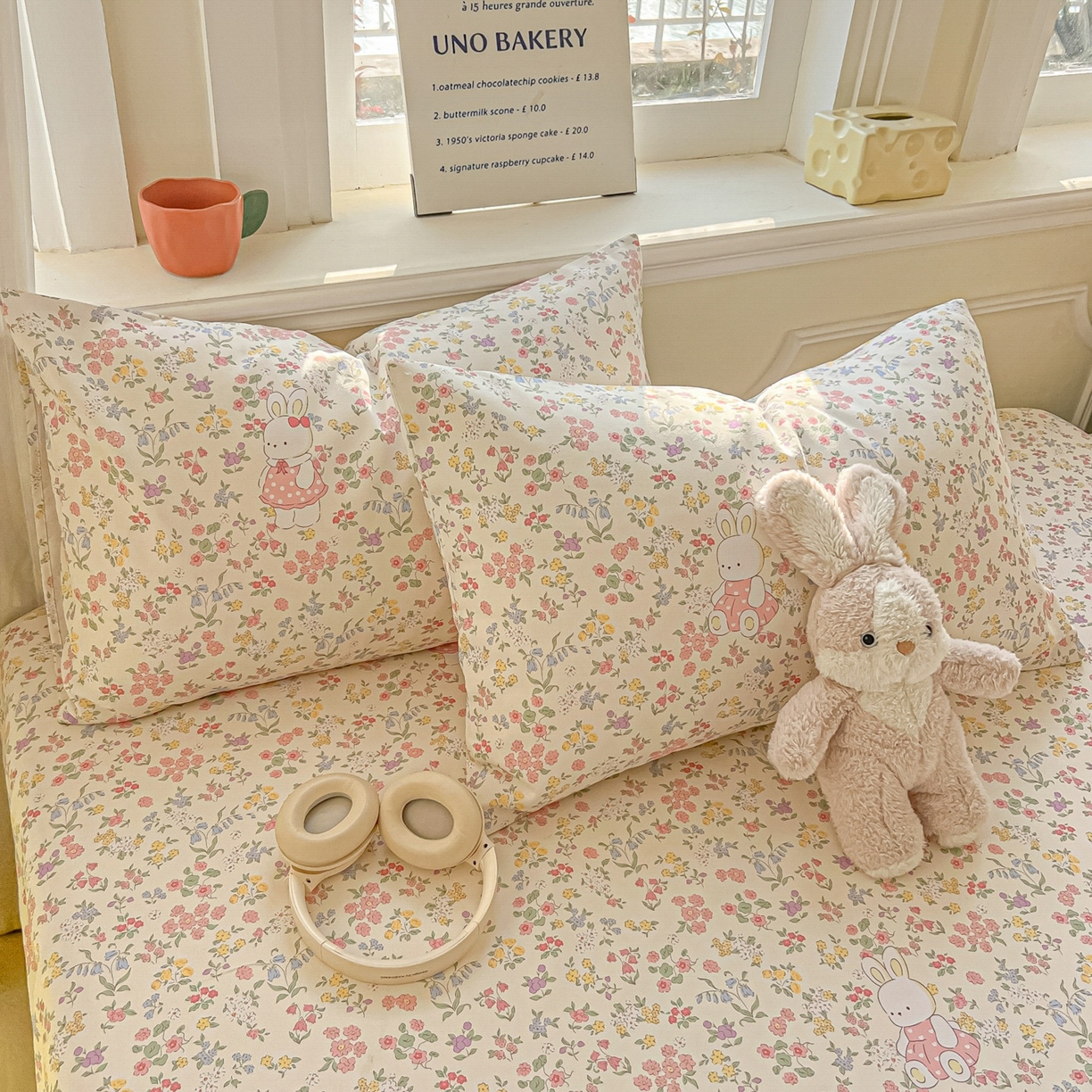 91家纺网 家纺一手货源 找家纺 韩巢家纺 2026新款老粗布床笠春夏季凉席席子热销款防滑床笠单件 兔子的花园【老粗布】