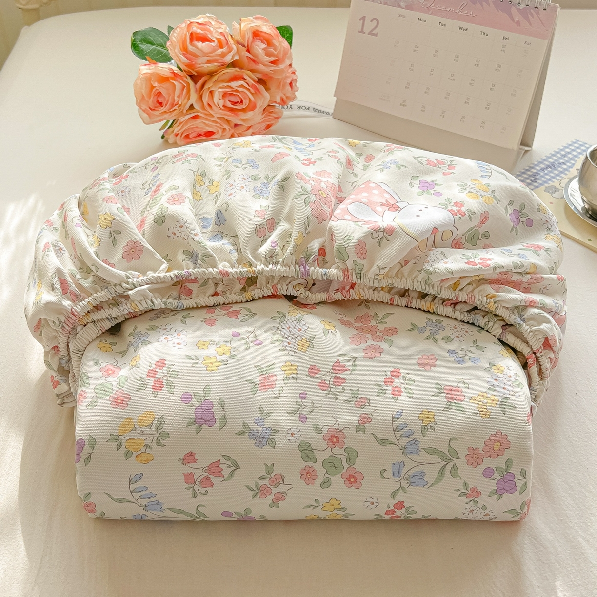 91家纺网 家纺一手货源 找家纺 韩巢家纺 2026新款老粗布床笠春夏季凉席席子热销款防滑床笠单件 兔子的花园【老粗布】