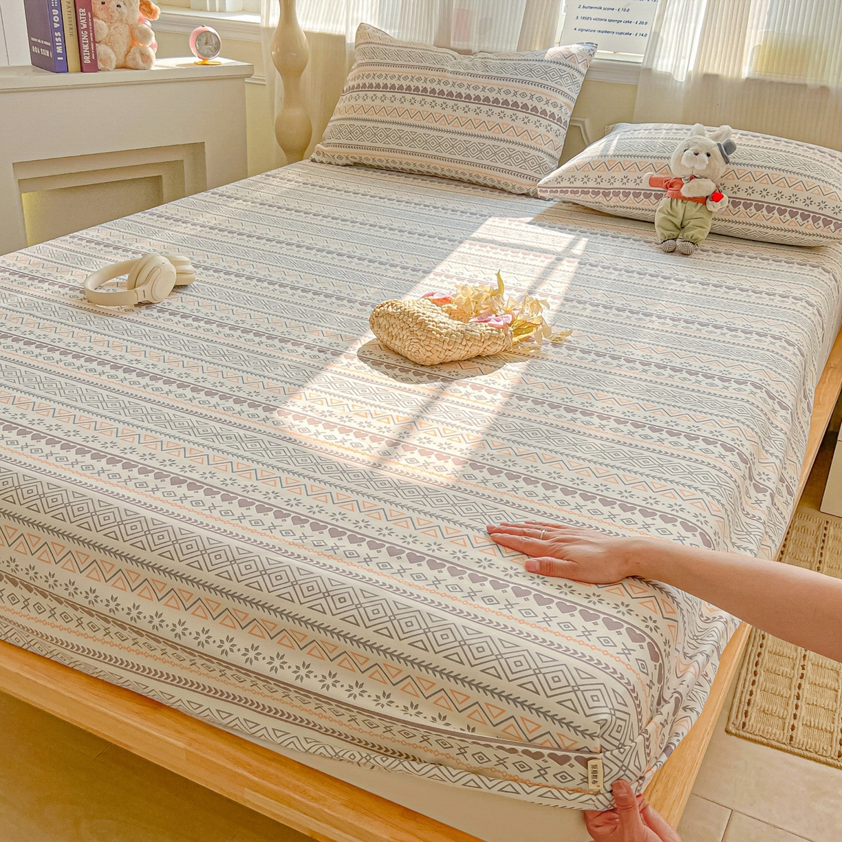 91家纺网 家纺一手货源 找家纺 韩巢家纺 2026新款老粗布床笠春夏季凉席席子热销款防滑床笠单件 逸趣【老粗布】