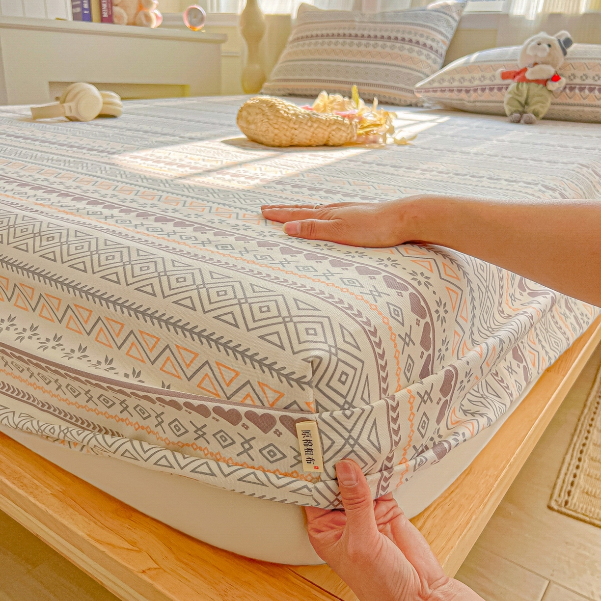 91家纺网 家纺一手货源 找家纺 韩巢家纺 2026新款老粗布床笠春夏季凉席席子热销款防滑床笠单件 逸趣【老粗布】