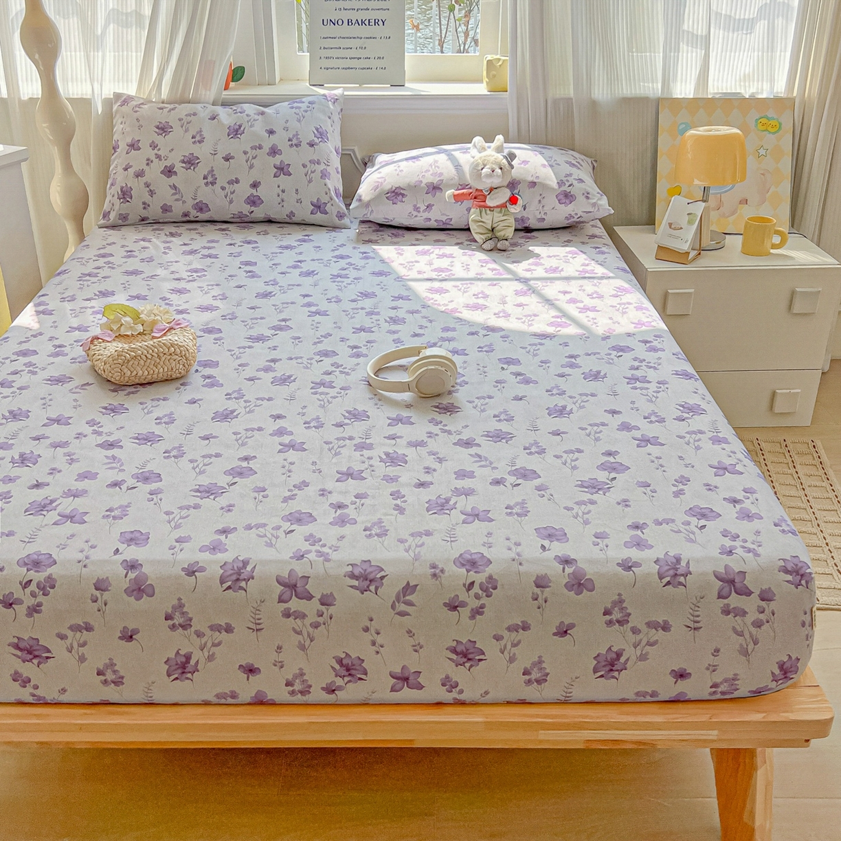 91家纺网 家纺一手货源 找家纺 韩巢家纺 2026新款老粗布床笠春夏季凉席席子热销款防滑床笠单件 幽梦紫【老粗布】