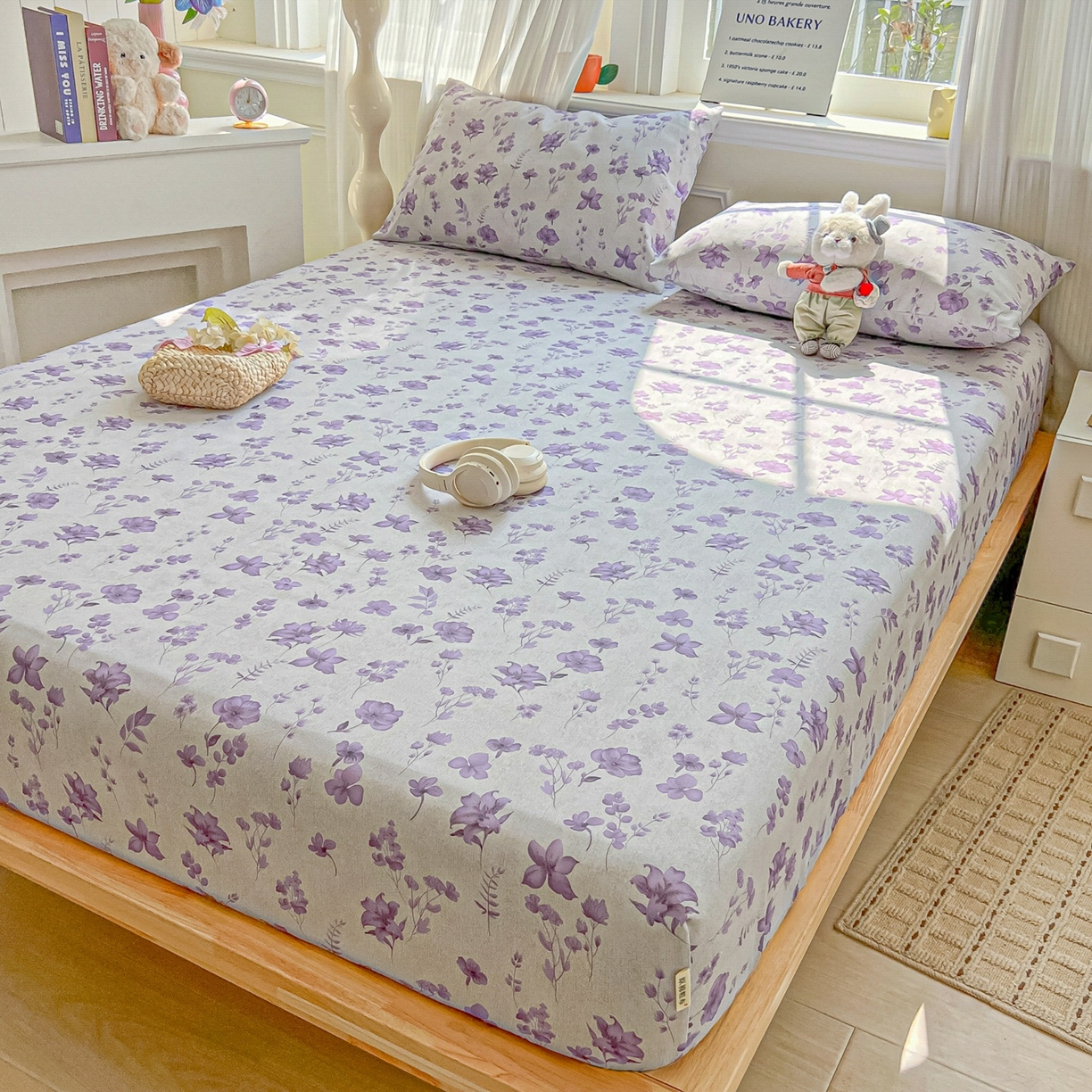 91家纺网 家纺一手货源 找家纺 韩巢家纺 2026新款老粗布床笠春夏季凉席席子热销款防滑床笠单件 幽梦紫【老粗布】