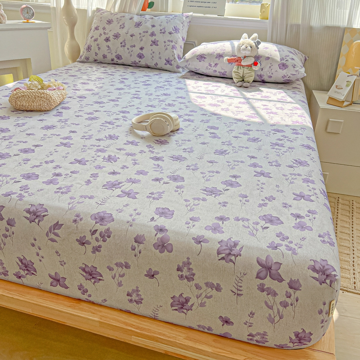 91家纺网 家纺一手货源 找家纺 韩巢家纺 2026新款老粗布床笠春夏季凉席席子热销款防滑床笠单件 幽梦紫【老粗布】