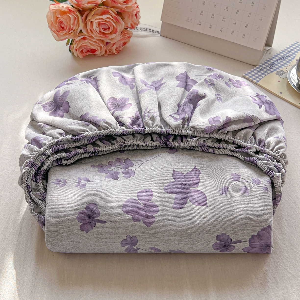 91家纺网 家纺一手货源 找家纺 韩巢家纺 2026新款老粗布床笠春夏季凉席席子热销款防滑床笠单件 幽梦紫【老粗布】