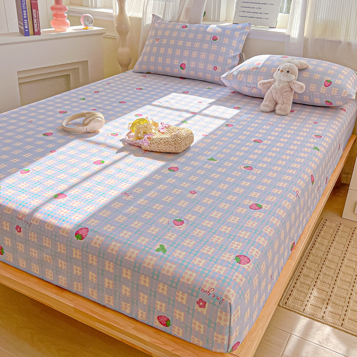 91家纺网 家纺一手货源 找家纺 韩巢家纺 2026新款老粗布床笠春夏季凉席席子热销款防滑床笠单件 有草莓的地方