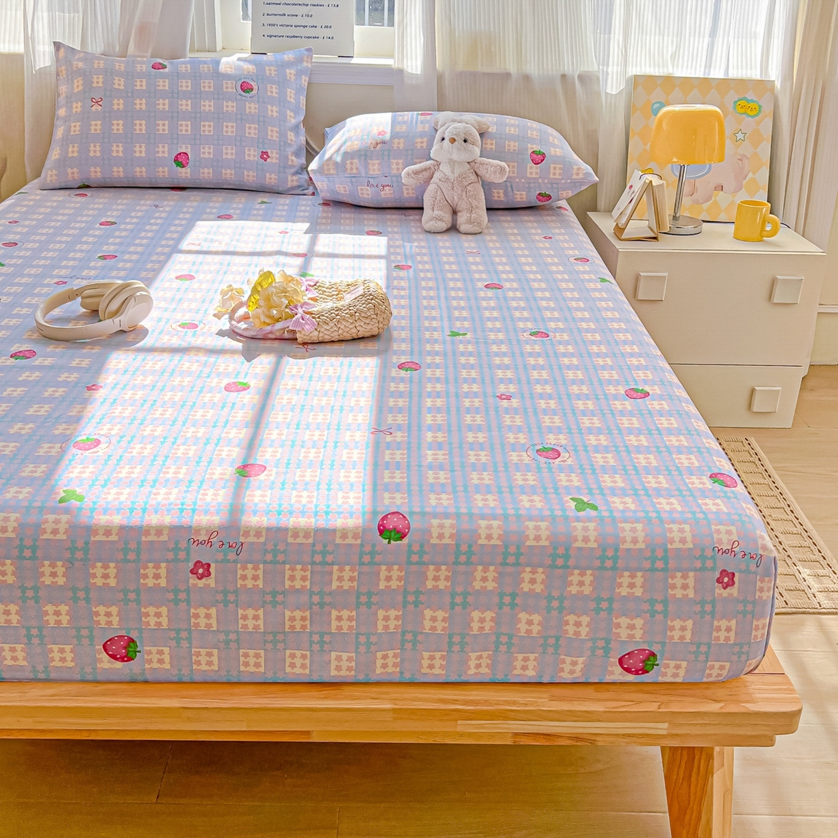 91家纺网 家纺一手货源 找家纺 韩巢家纺 2026新款老粗布床笠春夏季凉席席子热销款防滑床笠单件 有草莓的地方