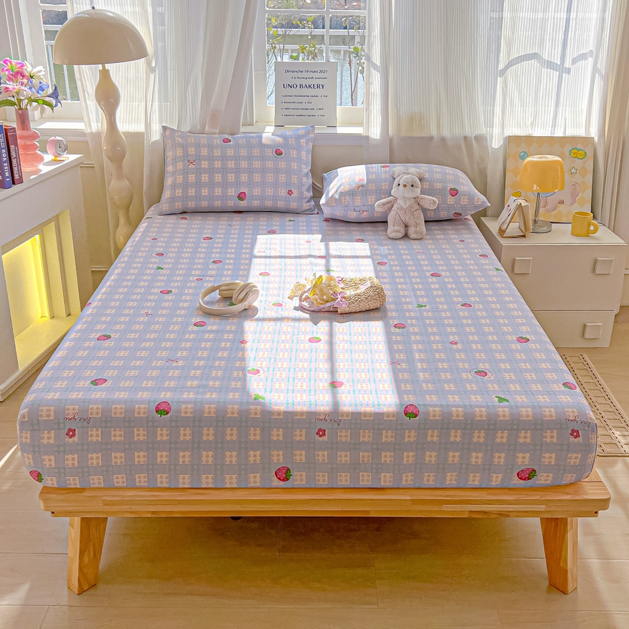 91家纺网 家纺一手货源 找家纺 韩巢家纺 2026新款老粗布床笠春夏季凉席席子热销款防滑床笠单件 有草莓的地方