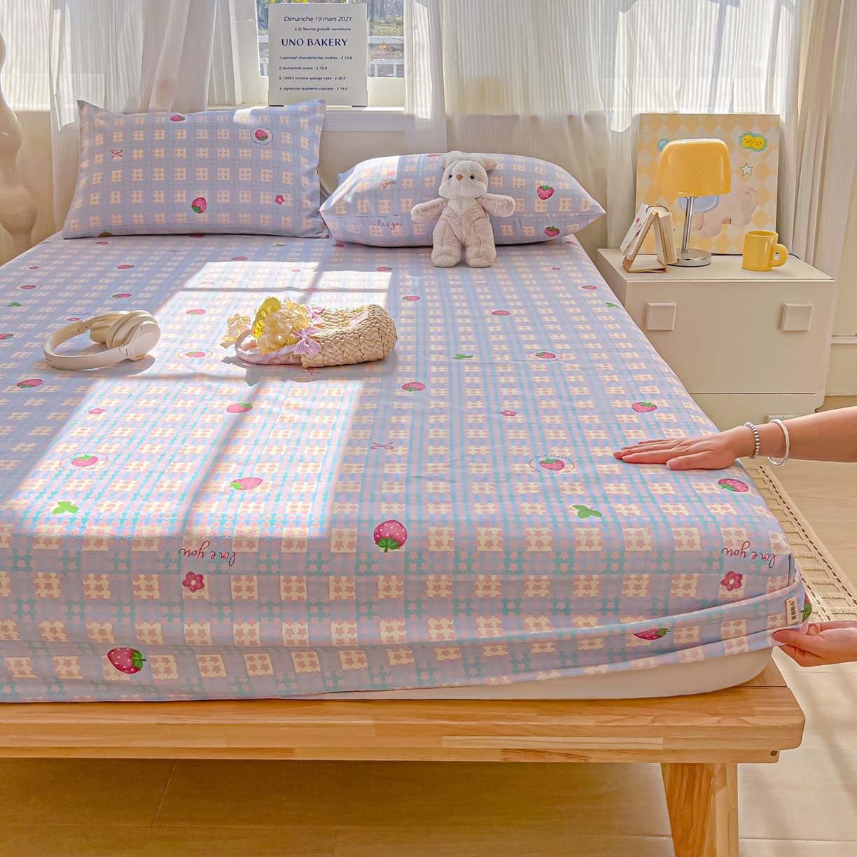 91家纺网 家纺一手货源 找家纺 韩巢家纺 2026新款老粗布床笠春夏季凉席席子热销款防滑床笠单件 有草莓的地方