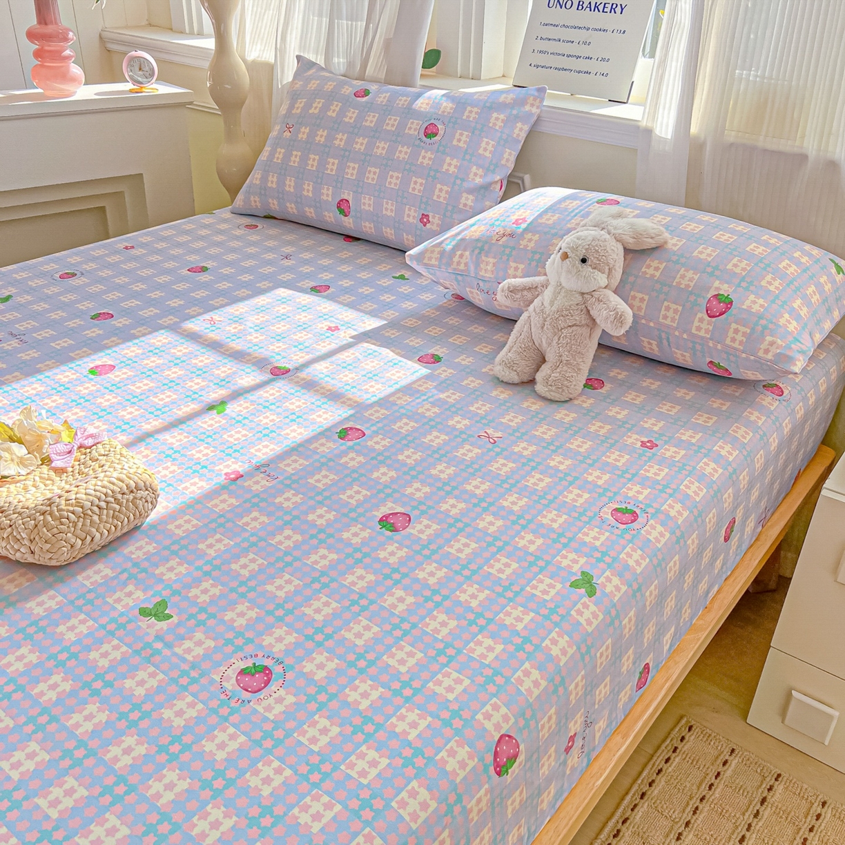 91家纺网 家纺一手货源 找家纺 韩巢家纺 2026新款老粗布床笠春夏季凉席席子热销款防滑床笠单件 有草莓的地方