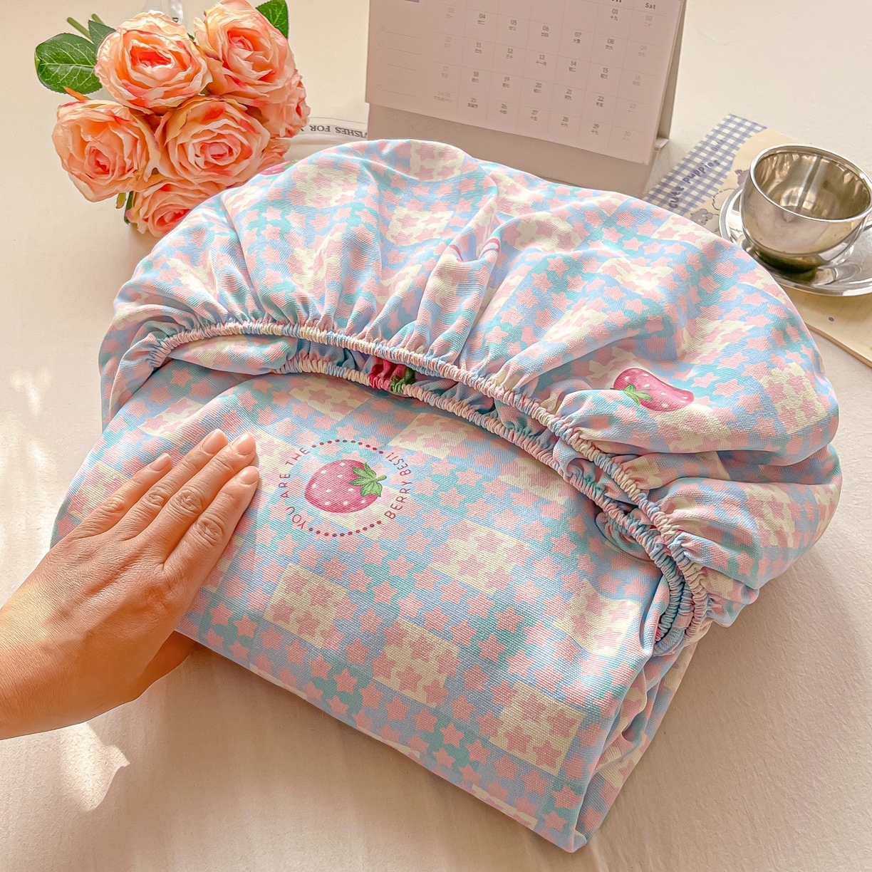 91家纺网 家纺一手货源 找家纺 韩巢家纺 2026新款老粗布床笠春夏季凉席席子热销款防滑床笠单件 有草莓的地方