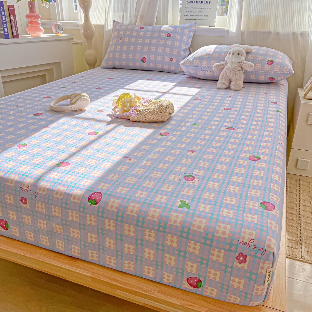 91家纺网 家纺一手货源 找家纺 韩巢家纺 2026新款老粗布床笠春夏季凉席席子热销款防滑床笠单件 有草莓的地方