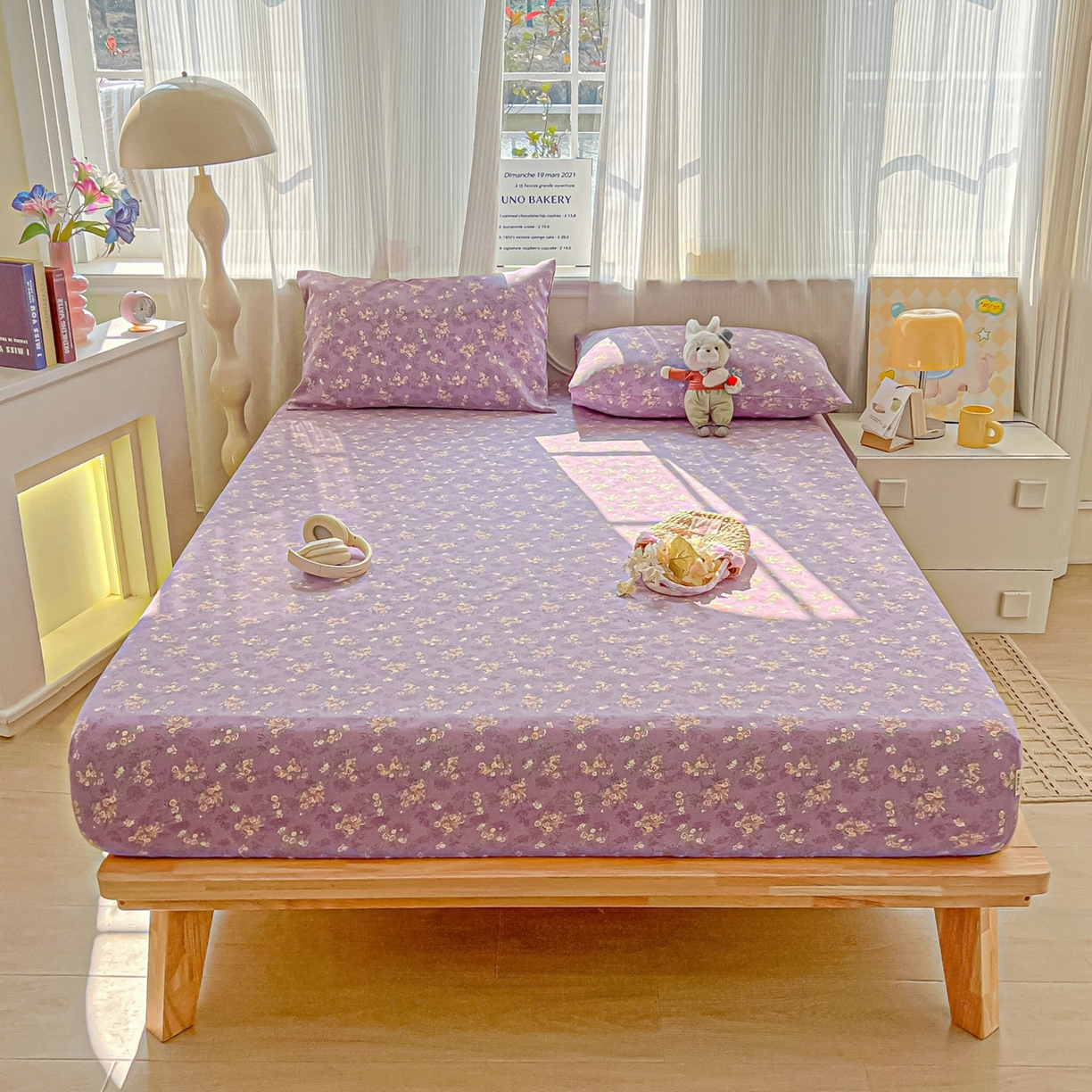 91家纺网 家纺一手货源 找家纺 韩巢家纺 2026新款老粗布床笠春夏季凉席席子热销款防滑床笠单件 紫韵繁花【老粗布】