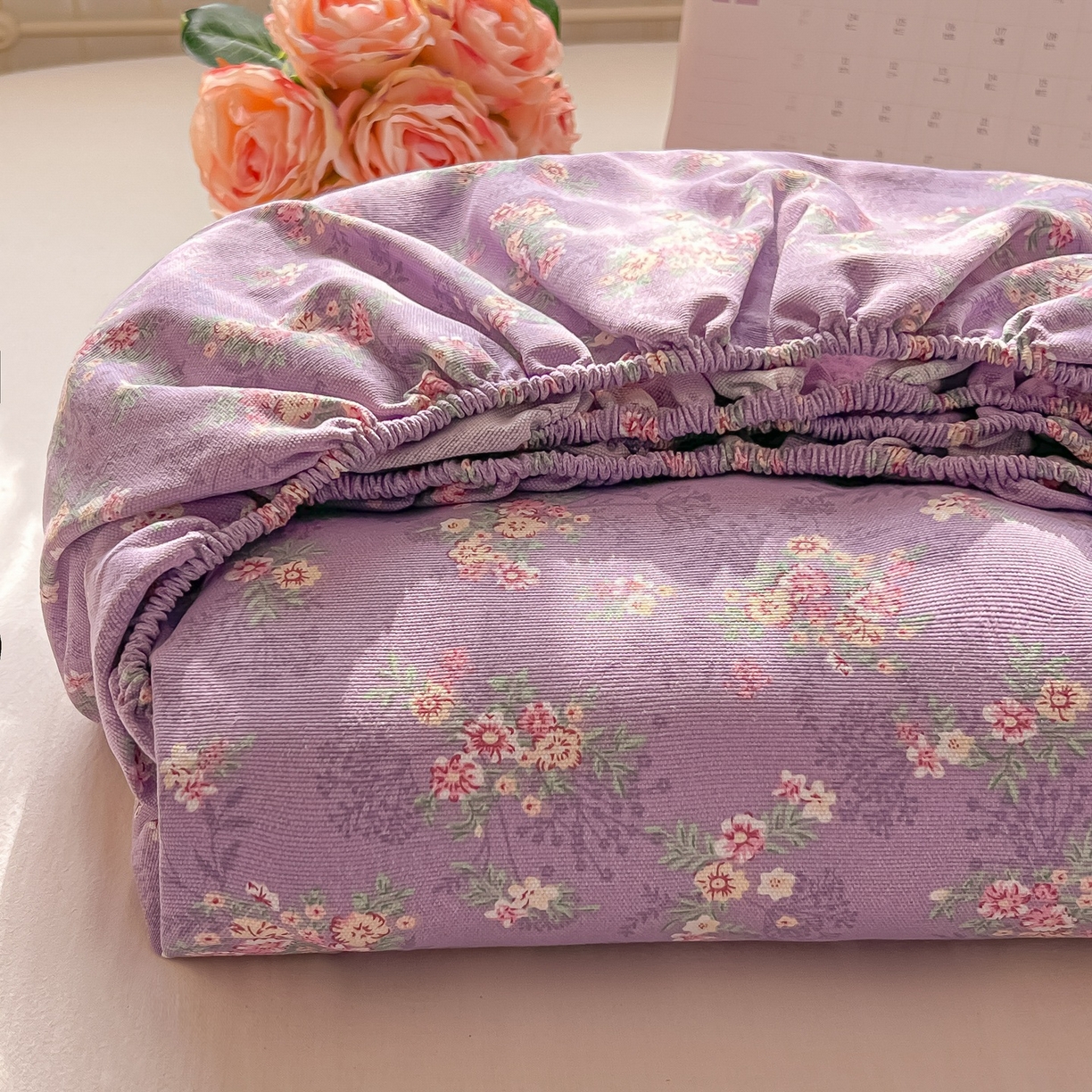 韩巢家纺 2026新款老粗布床笠春夏季凉席席子热销款防滑床笠单件 紫韵繁花【老粗布】