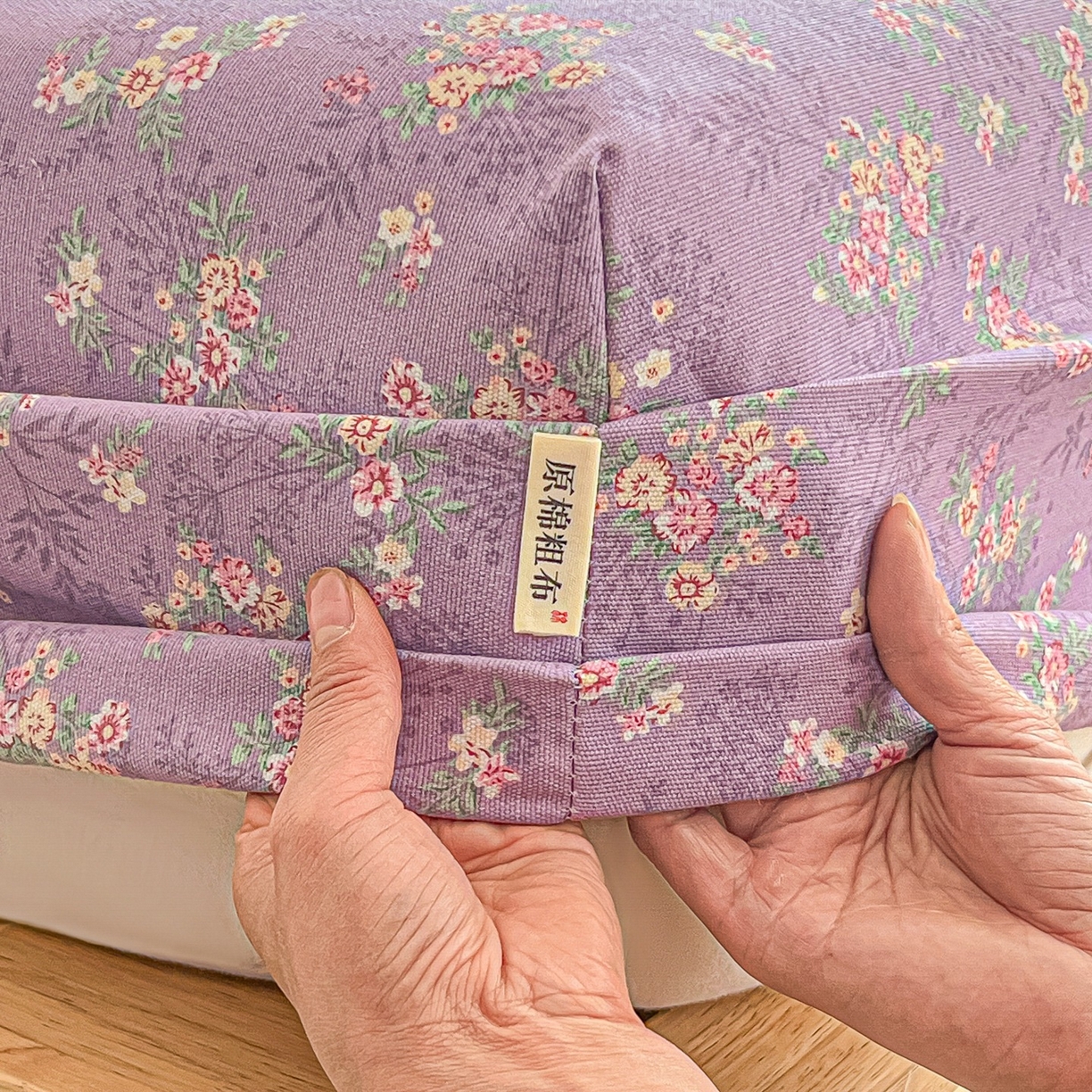 91家纺网 家纺一手货源 找家纺 韩巢家纺 2026新款老粗布床笠春夏季凉席席子热销款防滑床笠单件 紫韵繁花【老粗布】