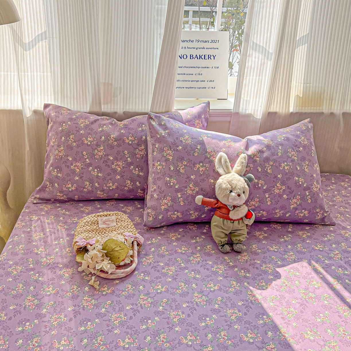 91家纺网 家纺一手货源 找家纺 韩巢家纺 2026新款老粗布床笠春夏季凉席席子热销款防滑床笠单件 紫韵繁花【老粗布】