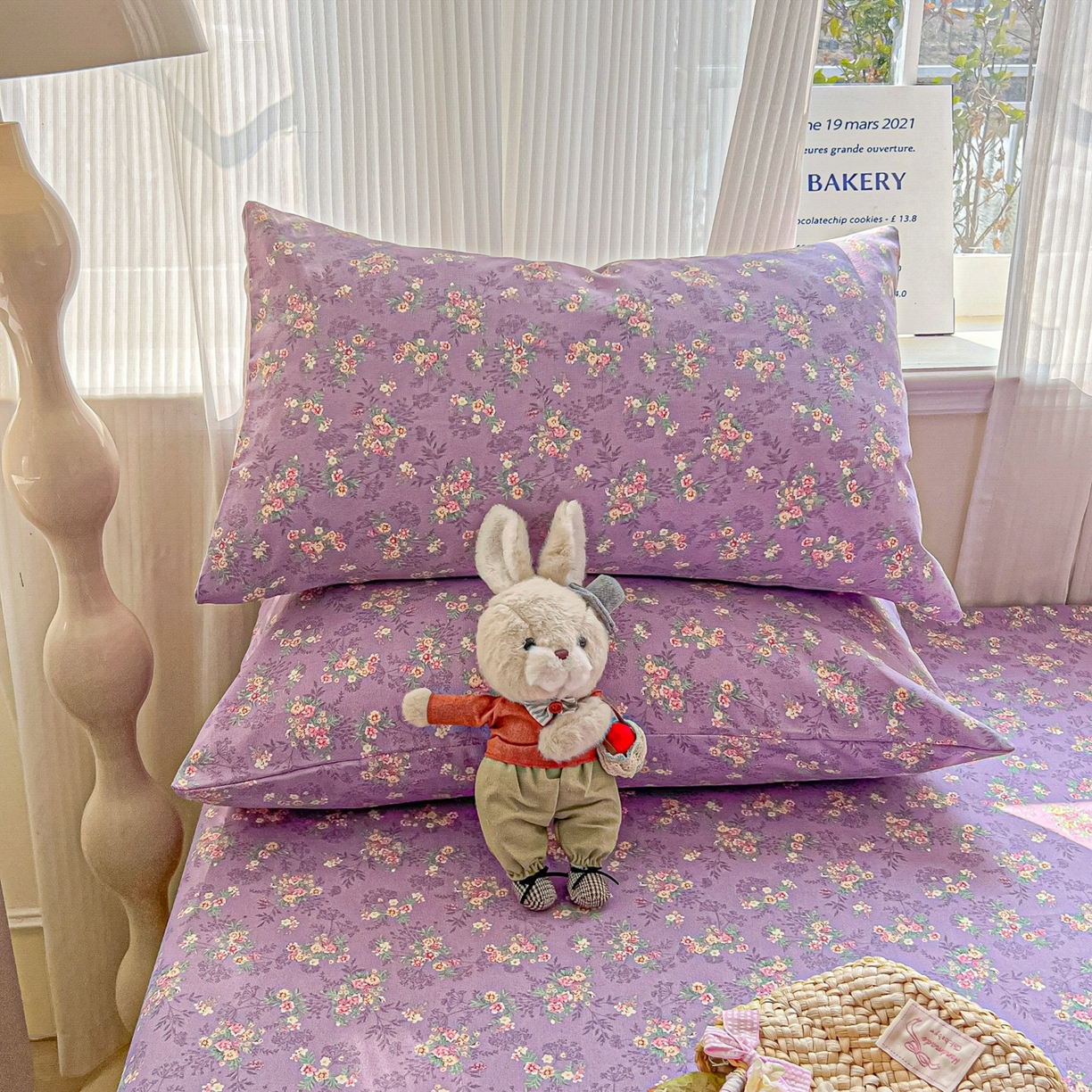 91家纺网 家纺一手货源 找家纺 韩巢家纺 2026新款老粗布床笠春夏季凉席席子热销款防滑床笠单件 紫韵繁花【老粗布】