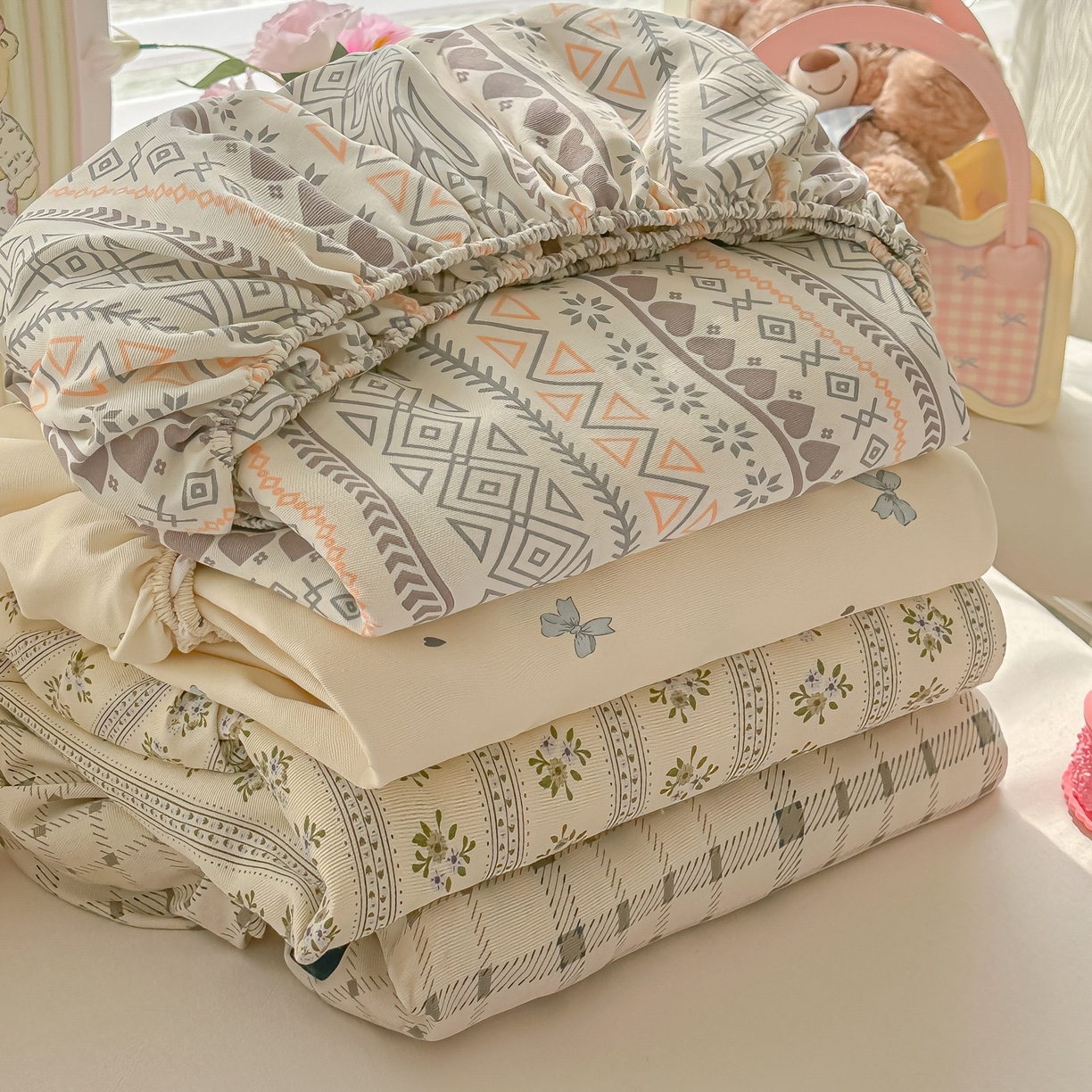 91家纺网 家纺一手货源 找家纺 韩巢家纺 2026新款老粗布床笠春夏季凉席席子热销款防滑床笠单件 组合图 仅供参考