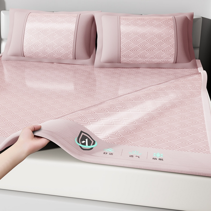 91家纺网 家纺一手货源 找家纺 永旺家纺 2026新款A类菱形格冰丝席凉席席子 粉色