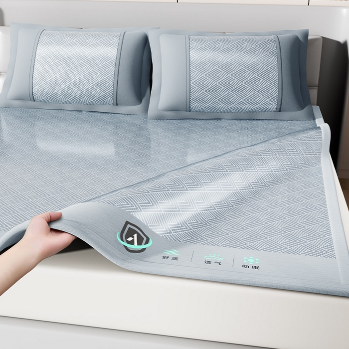 91家纺网 家纺一手货源 找家纺 永旺家纺 2026新款A类菱形格冰丝席凉席席子 蓝色