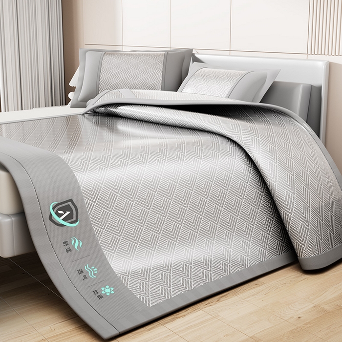 91家纺网 家纺一手货源 找家纺 永旺家纺 2026新款A类菱形格冰丝席凉席席子 灰色